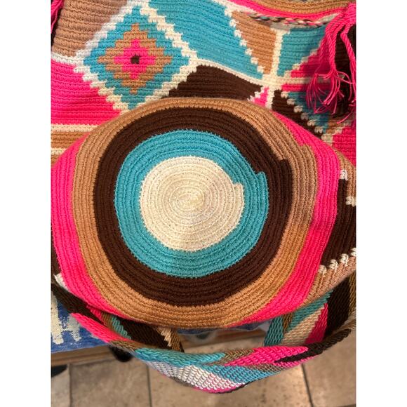 Wayuu Mochila Pink Blue Drawstring Bucket Bag - Picture 6 of 6